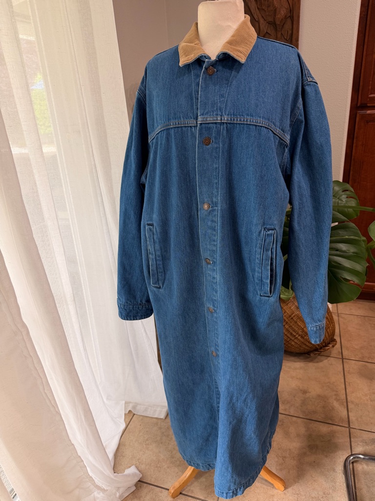 Vintage Levi’s Denim Duster Coat Corduroy Collar Usa L